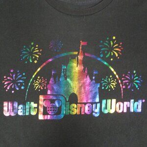 DISNEY PARKS WALT DISNEY WORLD HOLOGRAPHIC LETTERS - BLACK 2XL XXL T-SHIRT L363